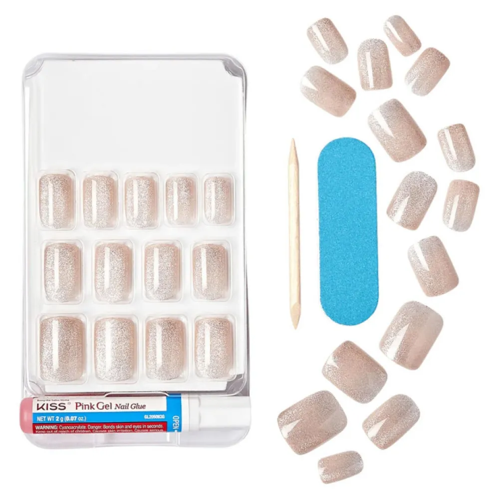 Faux ongles courts - Effet magnetique nude>KISS USA Discount